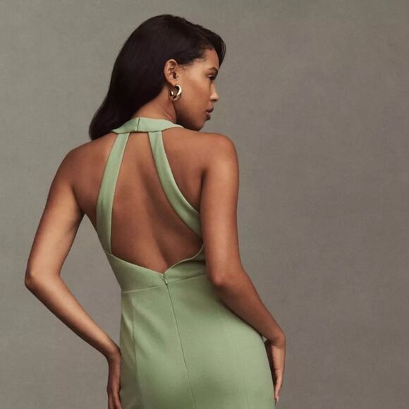 Anthropologie BHLDN Juliana High-Neck stretch crepe side-slit gown NWT $220 - Picture 2 of 4